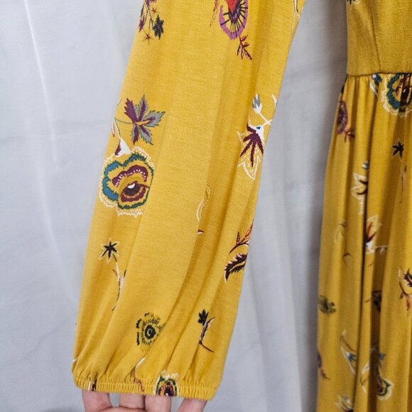 Old Navy Mustard Yellow Floral Boho Dress Festival Peasant M - Picture 3 of 12